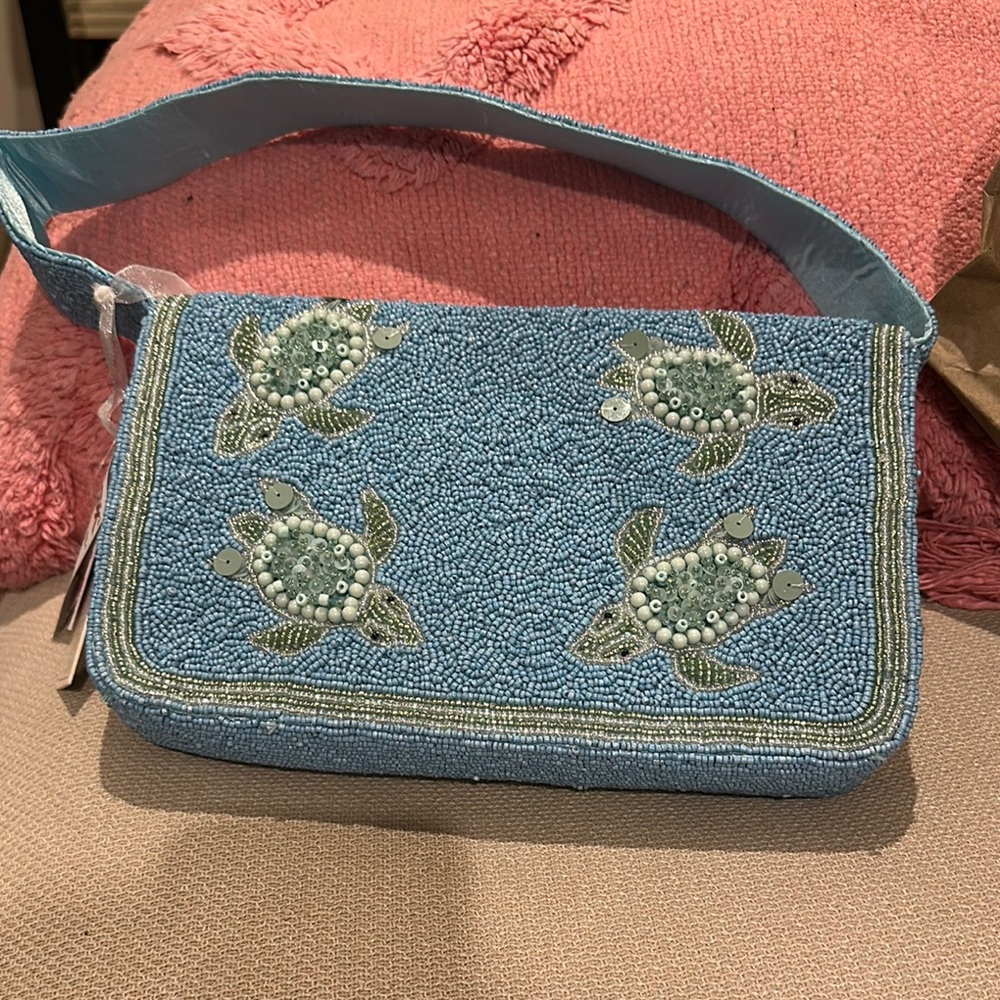 Viral Blue Beaded Turtle Design Women's Bag